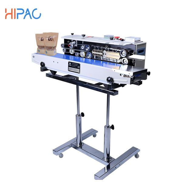 Hipac Vertical Continuous Band Sealer Food Tea Coffee Popcorn Heat Pouch Plastic Bag Aluminum Bag Sealer Sealing Machine