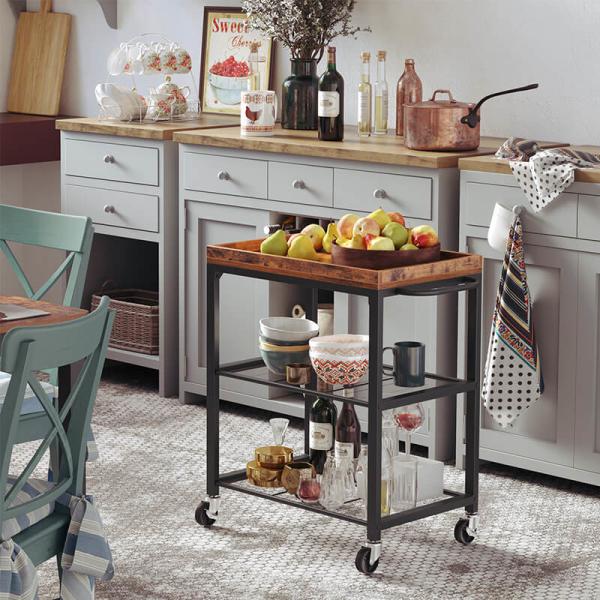 Small Trolley Cart for Sale, Industrial Wooden Rolling Cart, Rolling Cart for Kitchen, Kitchen Bar Cart, LRC75BX
