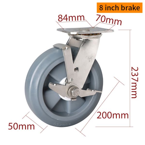 EDL 8 Inch Stainless Steel Heavy Duty Caster With Durable TPE Wheel Loading 400Kg S718P-55