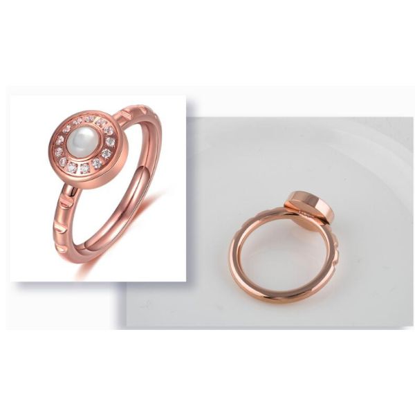 Lady Fashion Jewelry Ring Elegance Wedding Ring with Diamond White Shell with Rose Golden Plating Stainless Stell Rings
