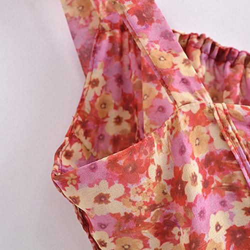 French Sweat Floral Lace Up Suspender Dress Slimming Sexy Backless Short Skirt