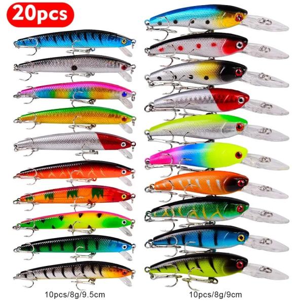 20pc Fishing Lure Kits Minnow Hard Plastic Bait Carp Fishing Tackle Equipment