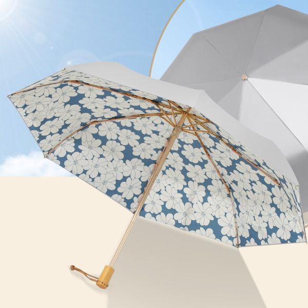 Unique Three Fold Sun and Rain Protection Umbrella with Silver Titanium Rubber Design