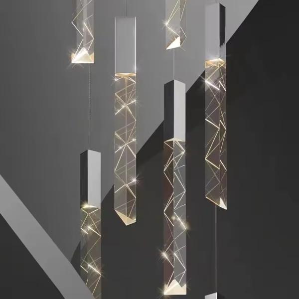 Nordic Duplex Nuevo comedor moderno Villa Salón de estar Larga escalera de gota de lluvia Linterna Led