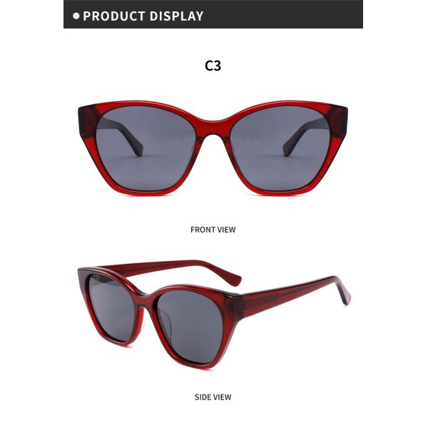Red Color Transparent Cat Eye Acetate Frame Sunglasses For Women Uv400 Protection