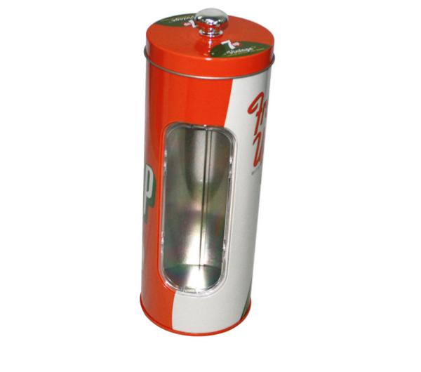 Windowed Printed Round Tin With Plastic Knob