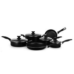 Hot Sale 10 Pcs Aluminum Cooking Pot Set Custom Pots And Pans Cookware Black Nonstick Cookware Sets With Glass Lid