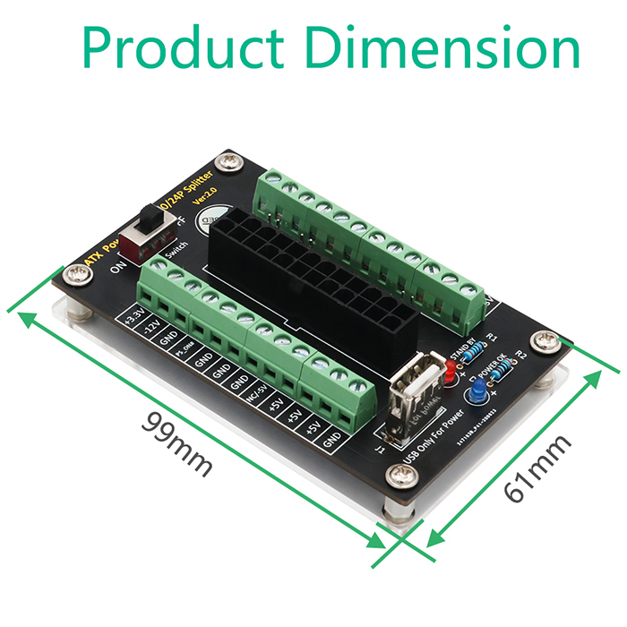 Модуль доски проламывания электропитания Pin ATX 24/20 с портом USB 5V и акриловым основанием