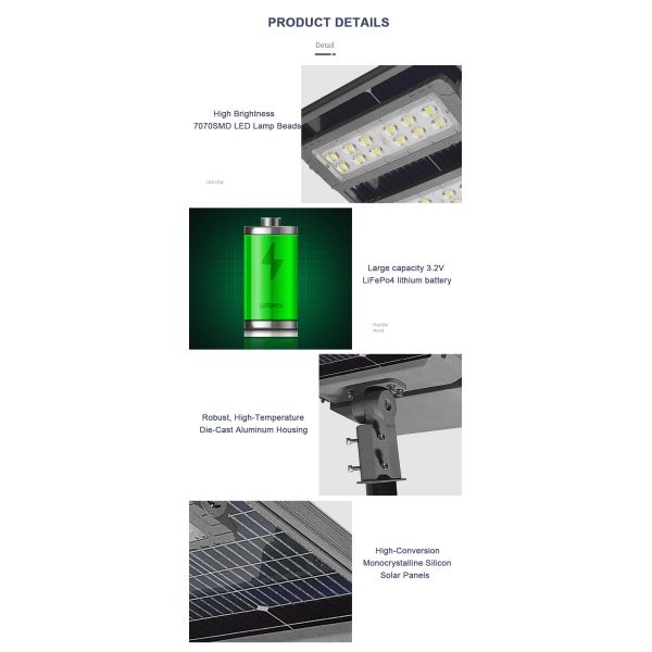 7070SMD Chips 36pcs All In One Solar Street Lights 30w/35w/40w/60w Power Options