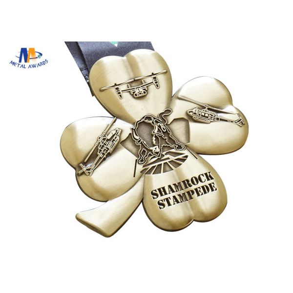 Flower Shape Custom Award Medals Antique Gold No Colors With Sublimated Ribbon