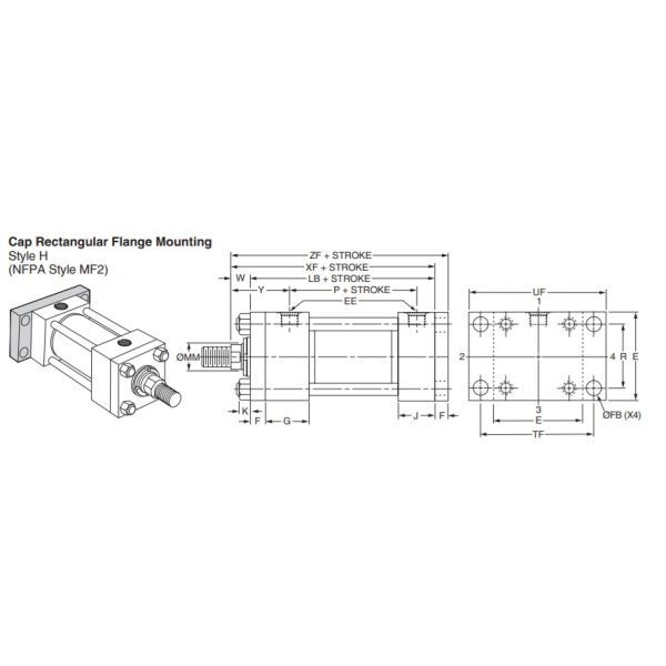 1.50 mm de aço inoxidável cilindro hidráulico cabeça quadrada TRH1.50MF2LT14X12.00
