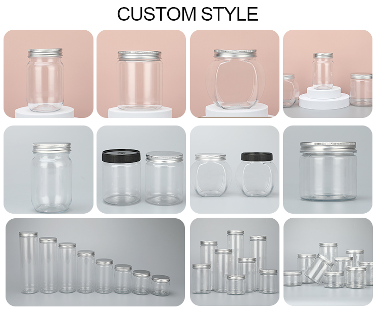 Нет утечки 250 мл 350 мл пластиковая банка для печенья и конфеты с алюминиевой крышкой