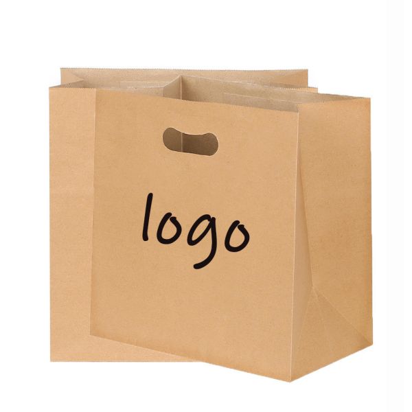 Custom Recyclable Paper Gift Bags Brown Kraft Paper Bags With Die Cut Handle
