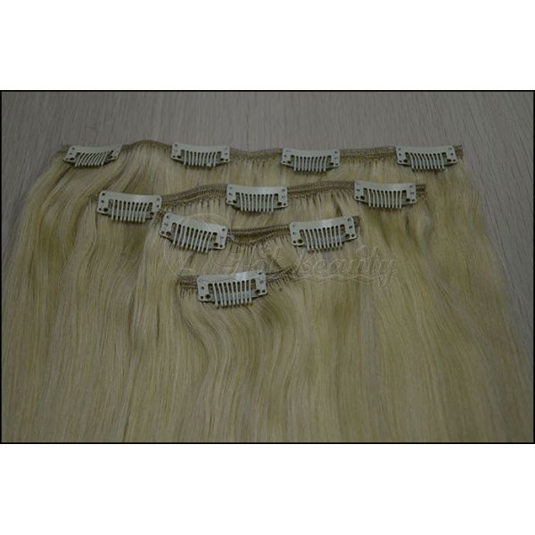 Straight Wave Golden Real Hair Clip In Hair Extensions for Short Hair -18 inch