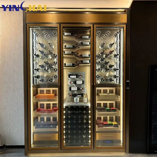 YINGHAI Freestanding Wine Storage Cabinet with LED Light & Tempered Glass Doors
