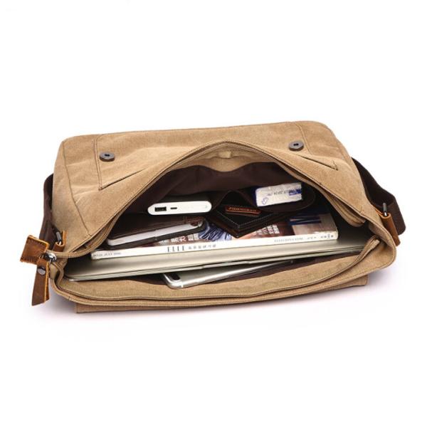 Large Field Cotton Canvas Messenger Bag Satchel Leisure Brown Outdoor