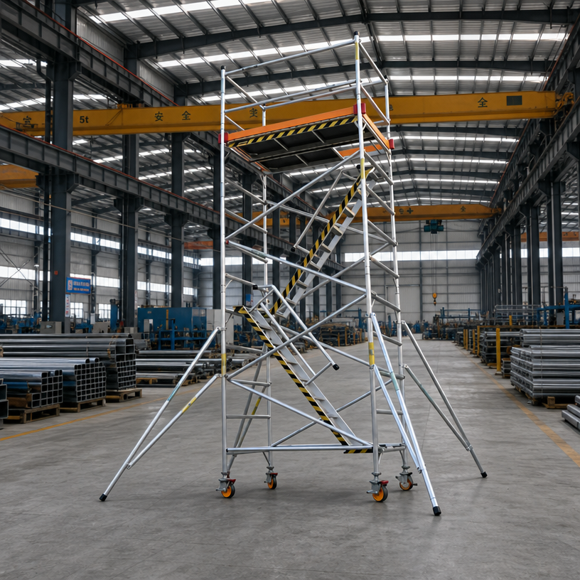Fixed Leg Frame Scaffold Tower Double Width / Single Width With Top Deck / Optional Caster Wheels