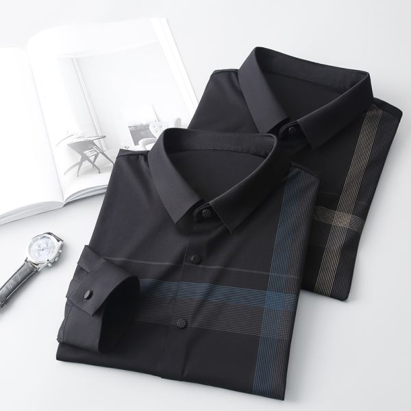 Длинные рукава полосатые рубашки мужчины стройный фит Винтажная мода Осенняя одежда Шерсть на заказ 2021