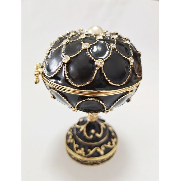Hand Painted Enameled Blace Faberge Egg Decorative Hinged Jewelry Trinket Box Unique Gift For Home Decoration Gift Box