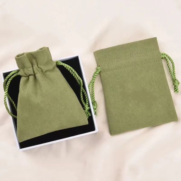Avocado Green Small Microfiber Velvet Jewelry Bags Custom Jewelry Pouches With Logo