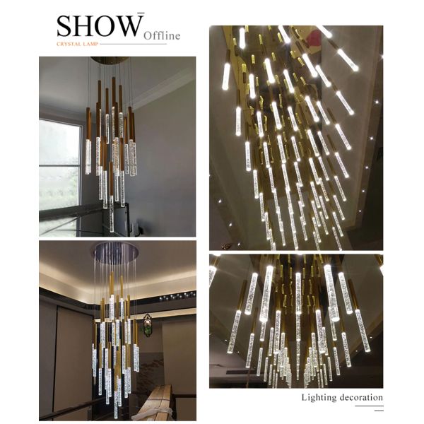 Modern Ceiling Led Chandelier Loft Staircase for Living Room Crystal Hanging Lamp(WH-NC-45)