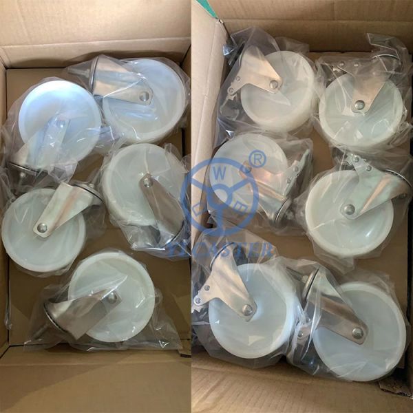 125mm SS Casters With Double Brake Threaded Stem White Nylon Casters OEM