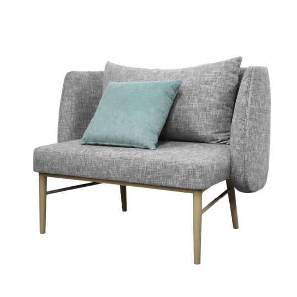 Homewood Daybreak Series GR100 Settee Bench Nordic Style Grey Fabric Loveseat Sofa with Metal Legs for Hotel Guestroom Lounge