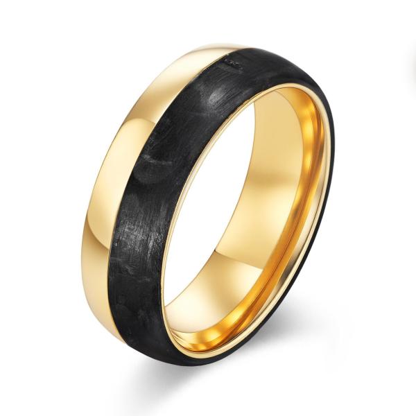 Customized Wedding Ring Manufacturer Plated Gold and Rose Gold Forged Carbon Fiber Wedding Bands Forged Carbon Fiber Jewelry for Party Occasion 2025