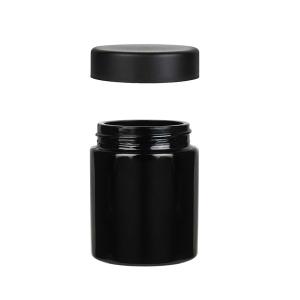 Jarros pretos à prova de crianças redondos 2 oz com tampas de vidro preto opaco