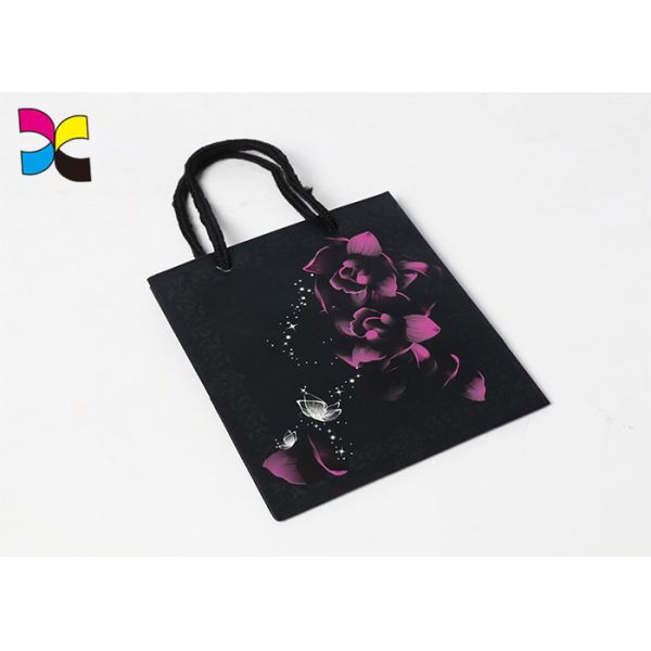 Gold Foil Logo Printed Shopping Paper Bags / Personalized Black Gift Bags