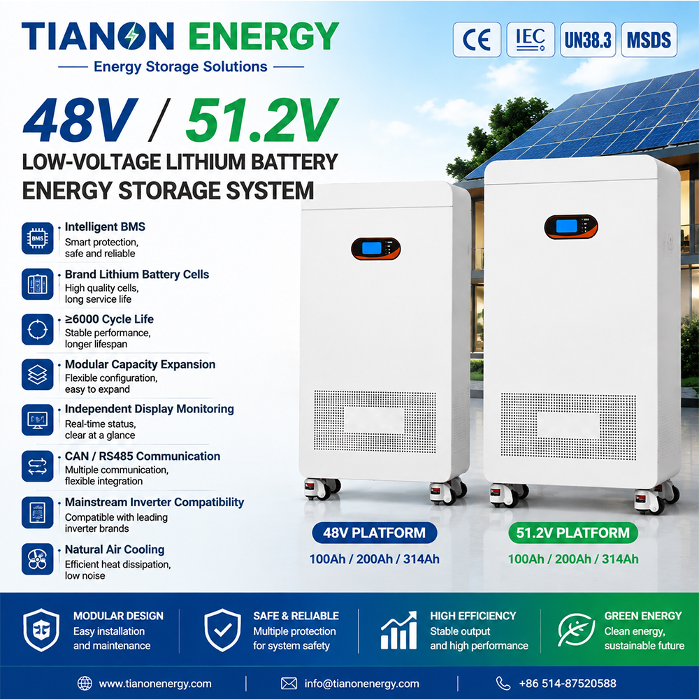 48V 200Ah 9.6kWh LiFePO4 Lithium Battery Energy Storage System Low Voltage ≥6000 Cycles BMS CAN RS485 Home Solar ESS