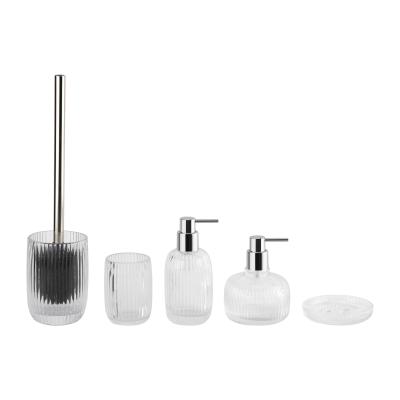 Ribbed Clear Bathroom Toilet Accessories Set 5pcs Pumpkin Style Lotion Pump Bottle