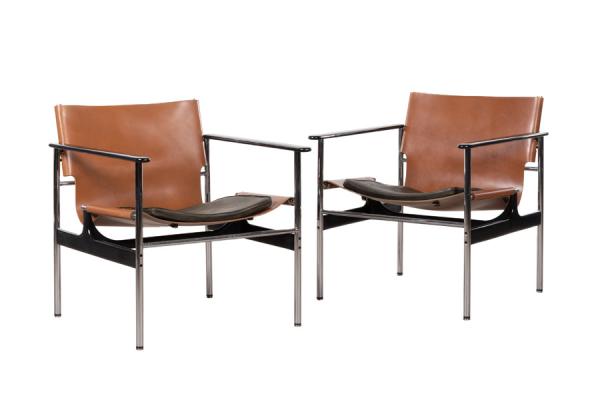 Charles Pollock Lounge Armchairs / Charles Pollock Model 657 Sling Lounge Chairs, Pair, Knoll International