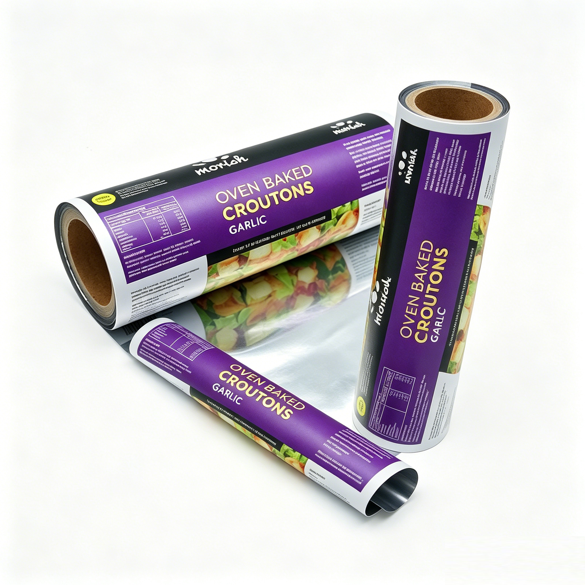 Food Grade Laminated Composite Packaging Roll Film | BOPP/VMCPP PET/AL/PE Barrier Roll Stock For Automatic Snack Chips Biscuit Crouton Packing OEM Custom Printed