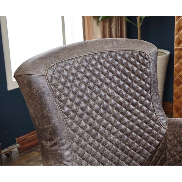 Vintage Painting Dark Brown Leather Armchair High Solidwood Finish Legs For Office