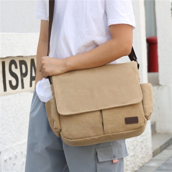 16.5 / 17 Inch Flap Men Sling Crossbody Laptop Canvas Shoulder Messenger Bag For Men