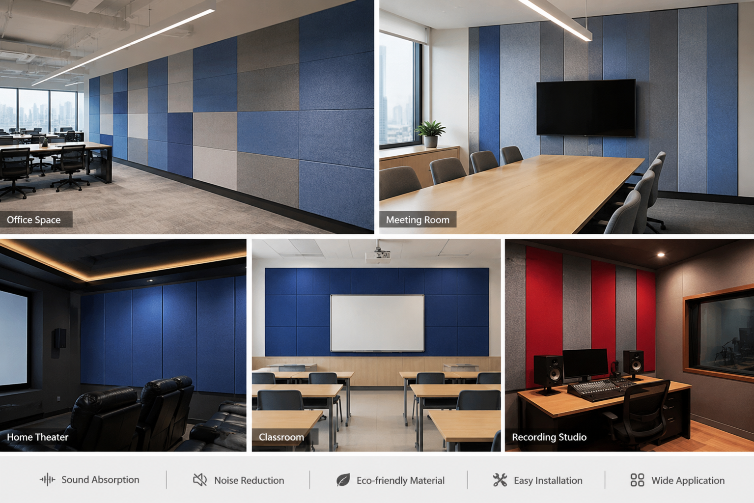 Polyester Acoustic Sound Panels Formaldehyde Free Sound Insulation for School Studio
