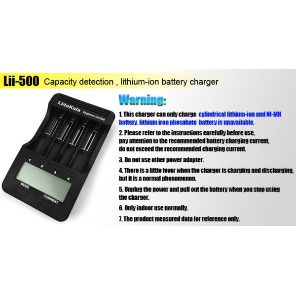 LiitoKala Engineer Lii-500 Lithium and NiMH Battery LCD Smartest Battery Charger for 18500, 18650, 26650, 14500, AA, AAA