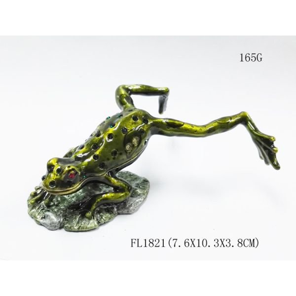 Leaves the frog shape trinket box with rhinestone for lovely jewelry box