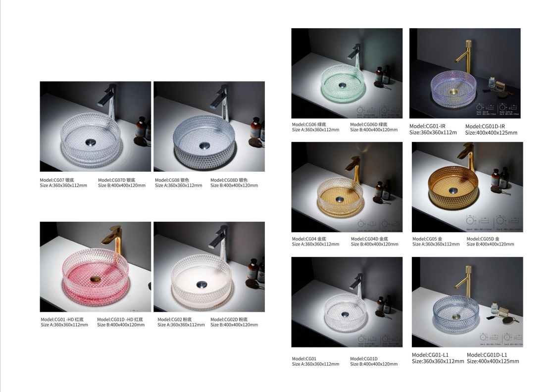 Crystal Tempered Glass Basin Sink Counter Top Round Bathroom Colored Transparent