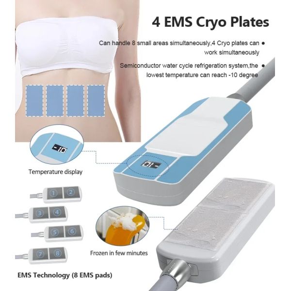Portable 2 in 1 Fat Freezing EMS Cool Device with 4 Handles for Cellulite Reduction and Minus 10 Degree for Beauty Salon Use