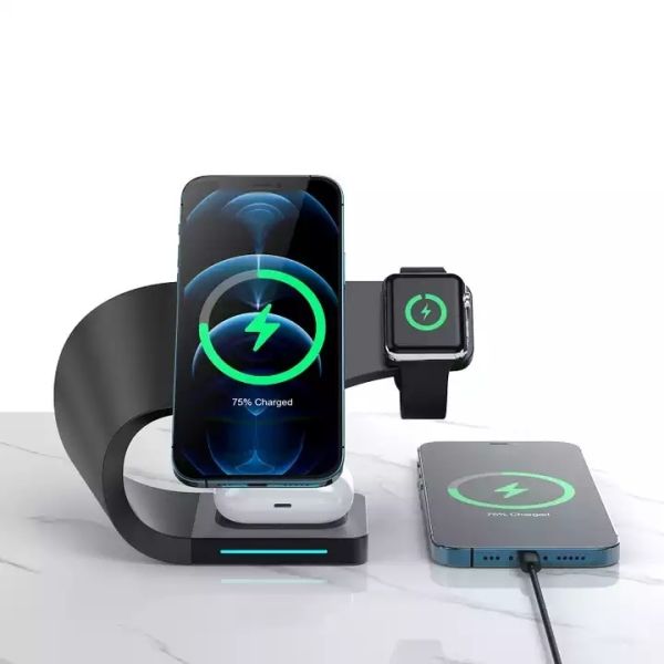 Magnetic 4 In 1 Phone Watch Earbud Charger 15W Stand Fast Wireless Charging Dock Station Portable