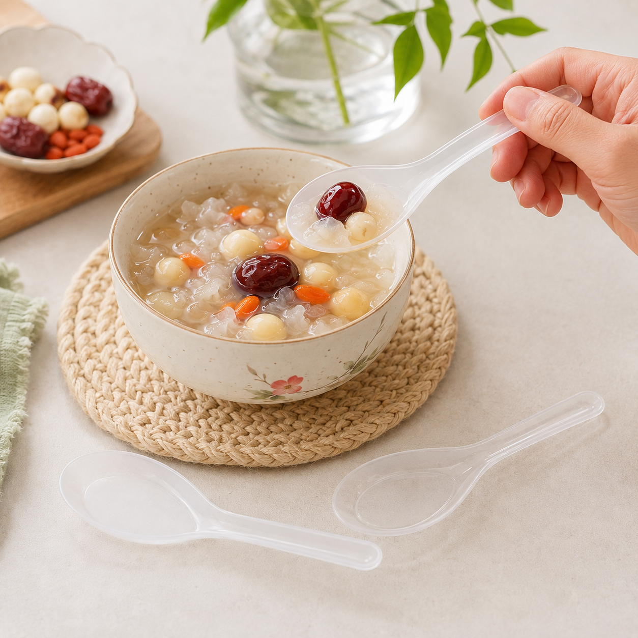 Slim Handle Model 103 PP Disposable Tableware Spoons for Dessert Cup Tasting