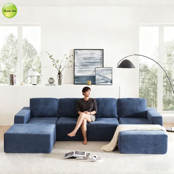 Modular Tweed Fabric Couch Compressed Chenille Sectional Sofa Skin Friendly