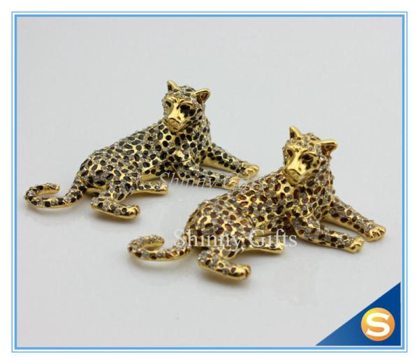Fashion Home Decorative Box Pewter Materials Handmade Trinket Box Leopard Statue Jewelry Box