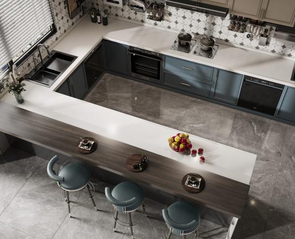 Versatile French Style Kitchen Cabinet With Indigo Blue And Cream Contrasting Design