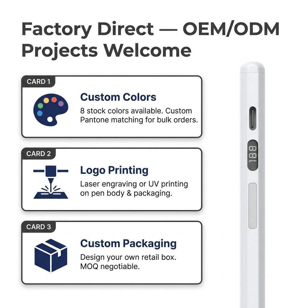 iPad Stylus Pen LED Digital Battery Display Type-C Fast Charge Active Pencil Palm Rejection Tilt 8 Colors OEM Wholesale