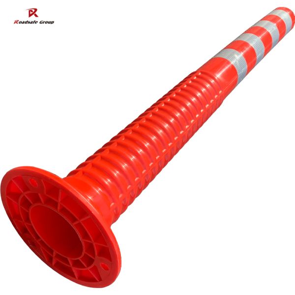 Orange Red Color Israel 1.5-1.8kgs 4 reflector Warning Spring Posts Pole PU 1000mm Orange Flexible Traffic Bollard Reflective Road 100cm Delineator Post