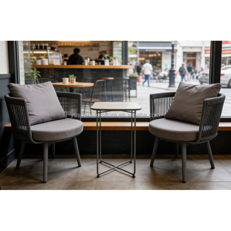 Yoshen Modern Outdoor Arm Chair with Handwoven Rope Seat and Aluminum Frame