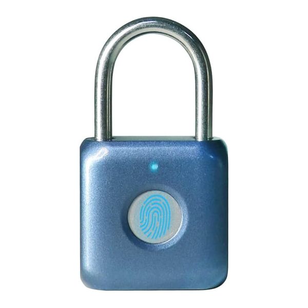 Hot Selling RARLUX Blue Mini IP67 Smart Fingerprint Padlock Zinc Alloy+ABS 304 Stainless Steel Button Cell Battery Travel